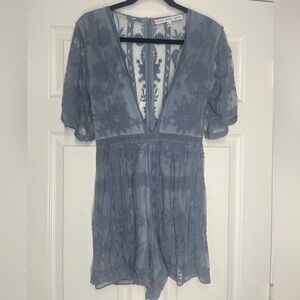HYFVE Blue Lace With Floral Pattern Romper Size large